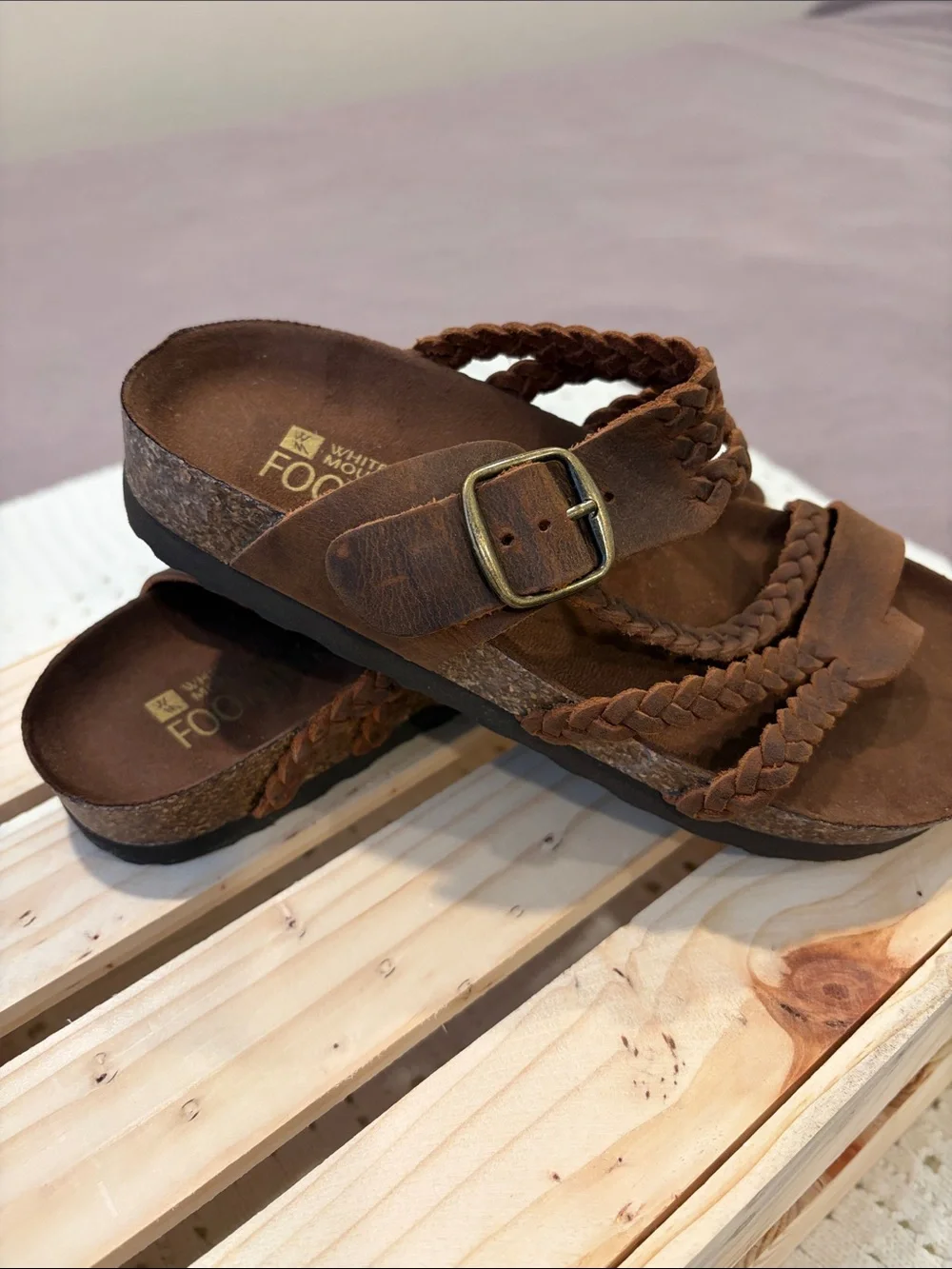 White Mountain Girls Brown Braided Footbed Sandals with Buckle